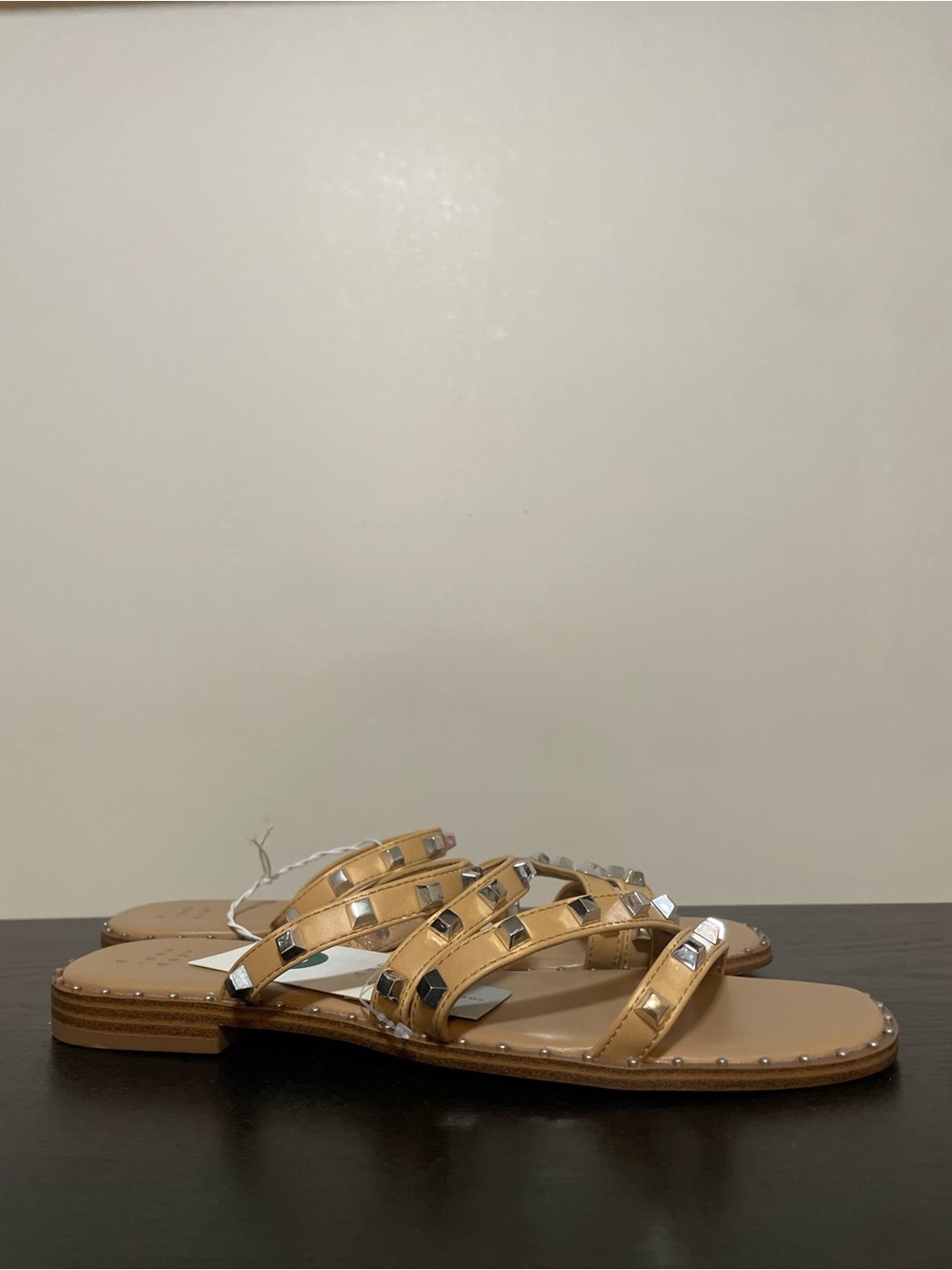 a new day Tan Studded Leather Slide Sandals | Womens Sz 9| NWT